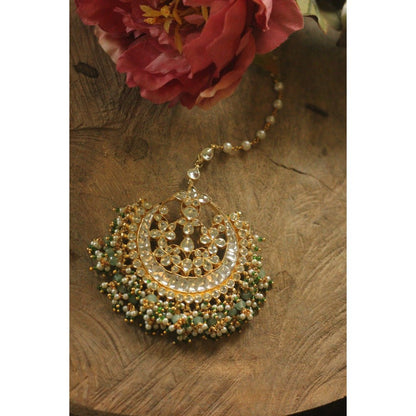 RIANA JEWELLERY Green White Hangings Jadtar Maang Tikka