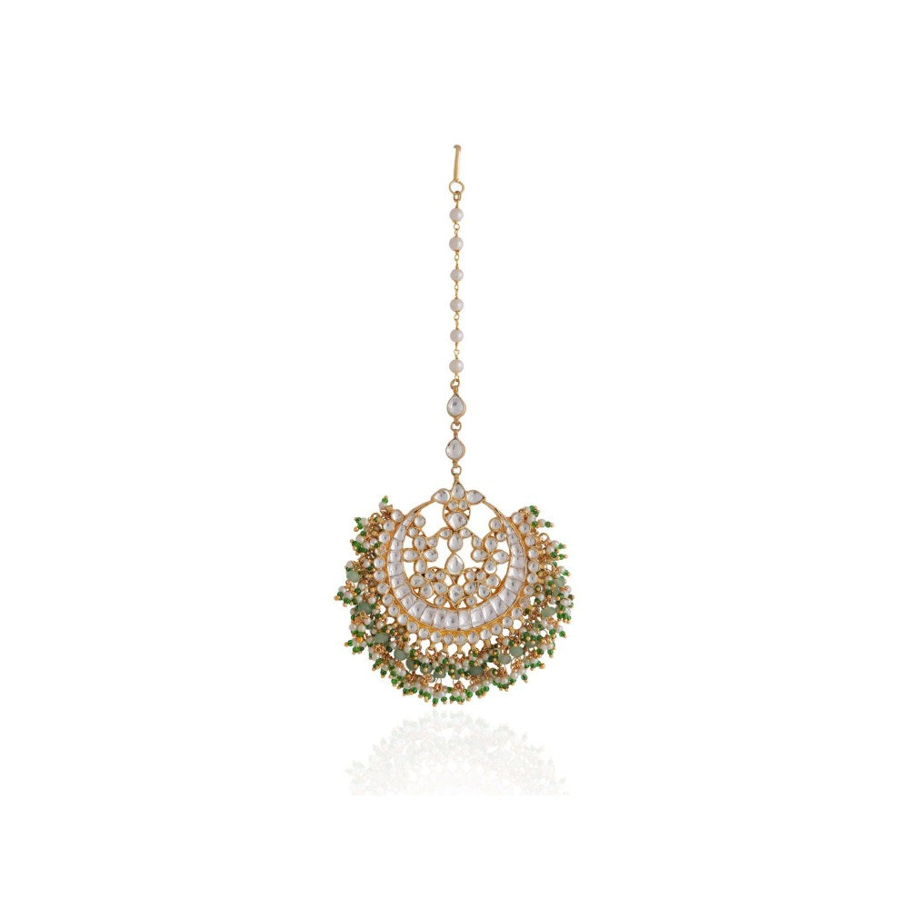 RIANA JEWELLERY Green White Hangings Jadtar Maang Tikka
