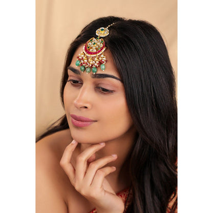 RIANA JEWELLERY Jadau Multicolour Maang Tikka With Paste Beads