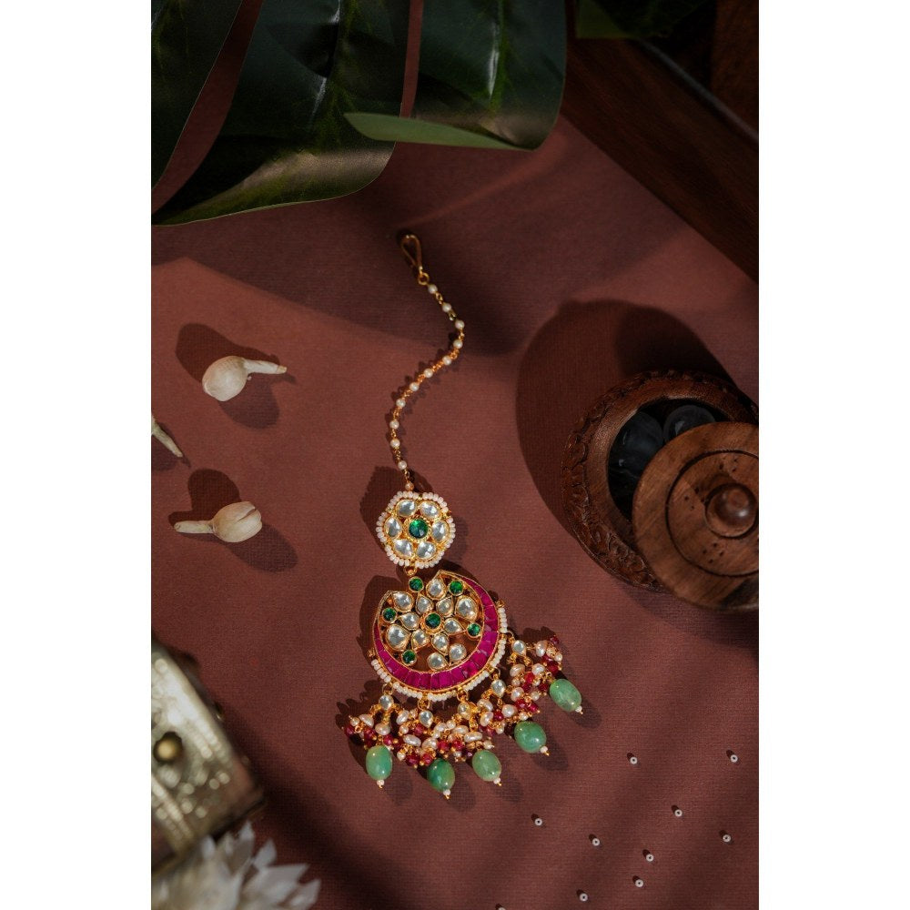 RIANA JEWELLERY Jadau Multicolour Maang Tikka With Paste Beads