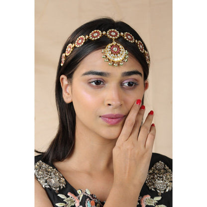 RIANA JEWELLERY Rajasthani Royal Pink Green Uniquely Handcrafted Jadau Matha Patti