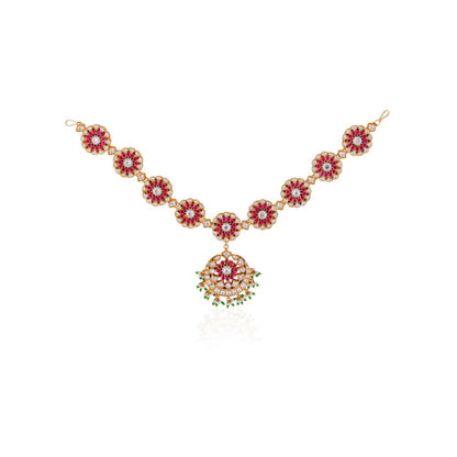 RIANA JEWELLERY Rajasthani Royal Pink Green Uniquely Handcrafted Jadau Matha Patti