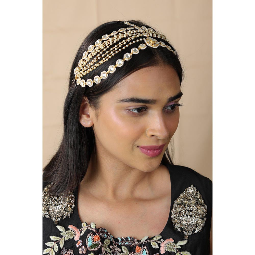 RIANA JEWELLERY Bridal Wear Matha Patti In Ethnic Royal Style With Pearls In 3 Layers