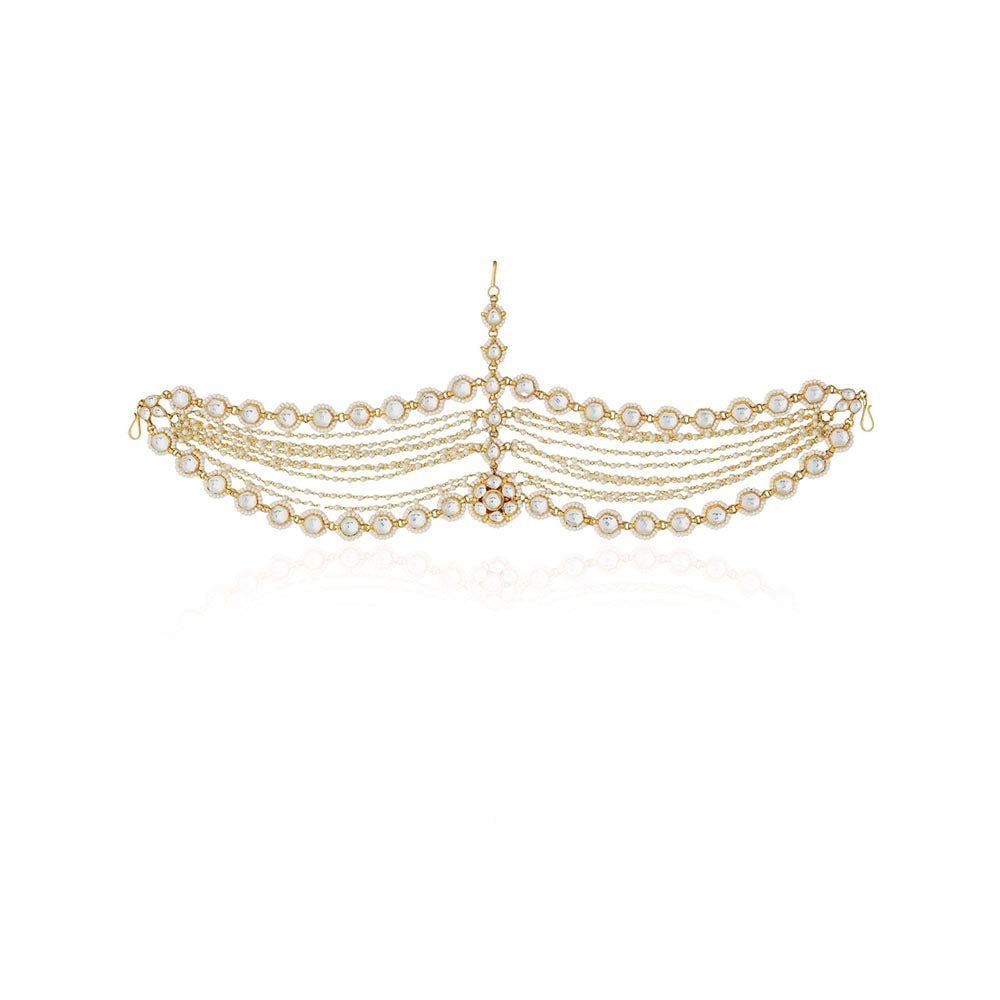 RIANA JEWELLERY Bridal Wear Matha Patti In Ethnic Royal Style With Pearls In 3 Layers
