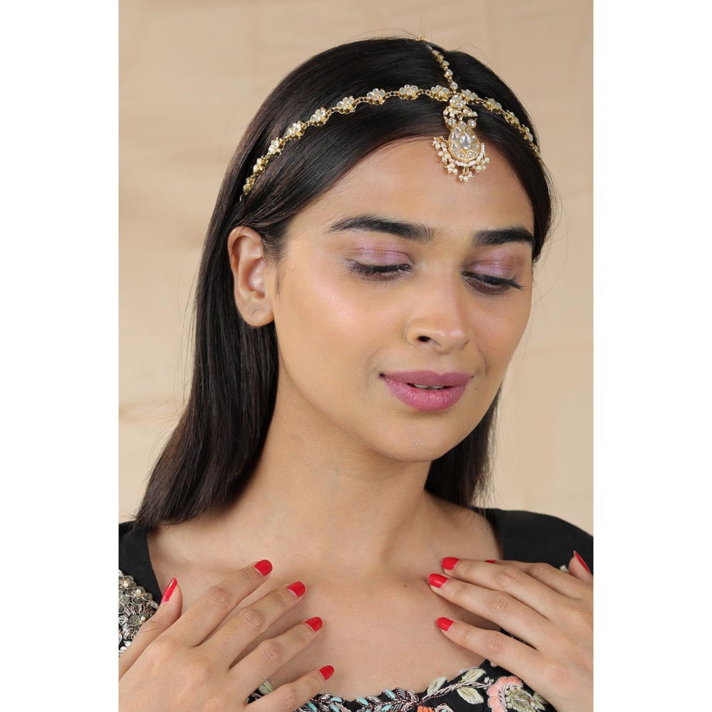 RIANA JEWELLERY White Traditional Matte Gold Finish Hairband