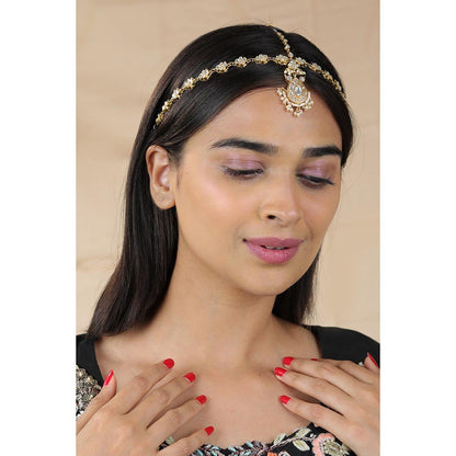 RIANA JEWELLERY White Traditional Matte Gold Finish Hairband