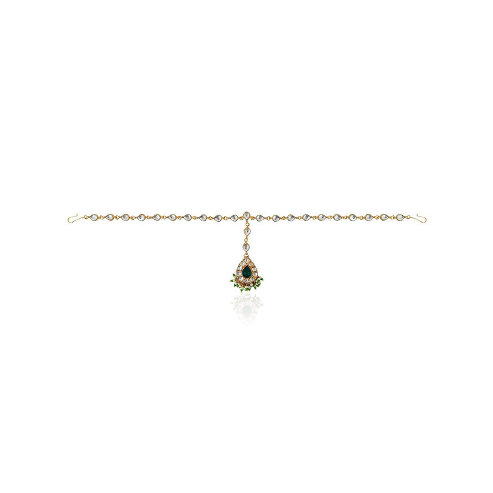 RIANA JEWELLERY Indian Embellished Green White Stone Delicate Indo Western Matha Patti For Women
