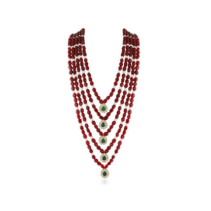 RIANA JEWELLERY Red And Green Elegant Wear Long 5 Layer Necklace
