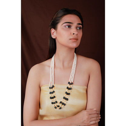 RIANA JEWELLERY Blue And White 3 Layered Sapphire Gemstone Beaded Necklace Maala