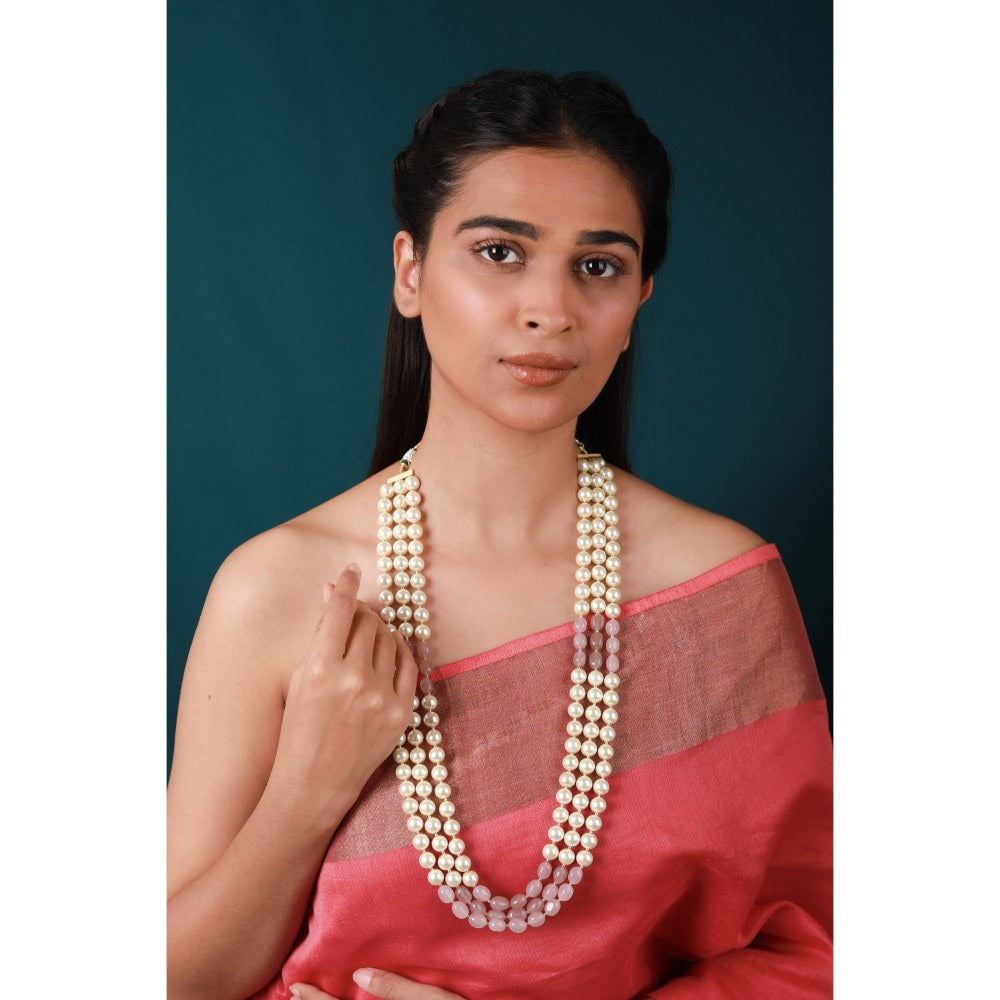 RIANA JEWELLERY Gold Plated Pink Beaded Pearl Necklace Maala Gift For Women