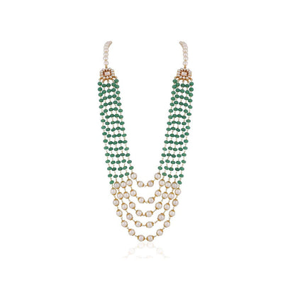 RIANA JEWELLERY Elegant 5 Line Maala In Emeralds And Pearls Along With Flower Motives And Pearls