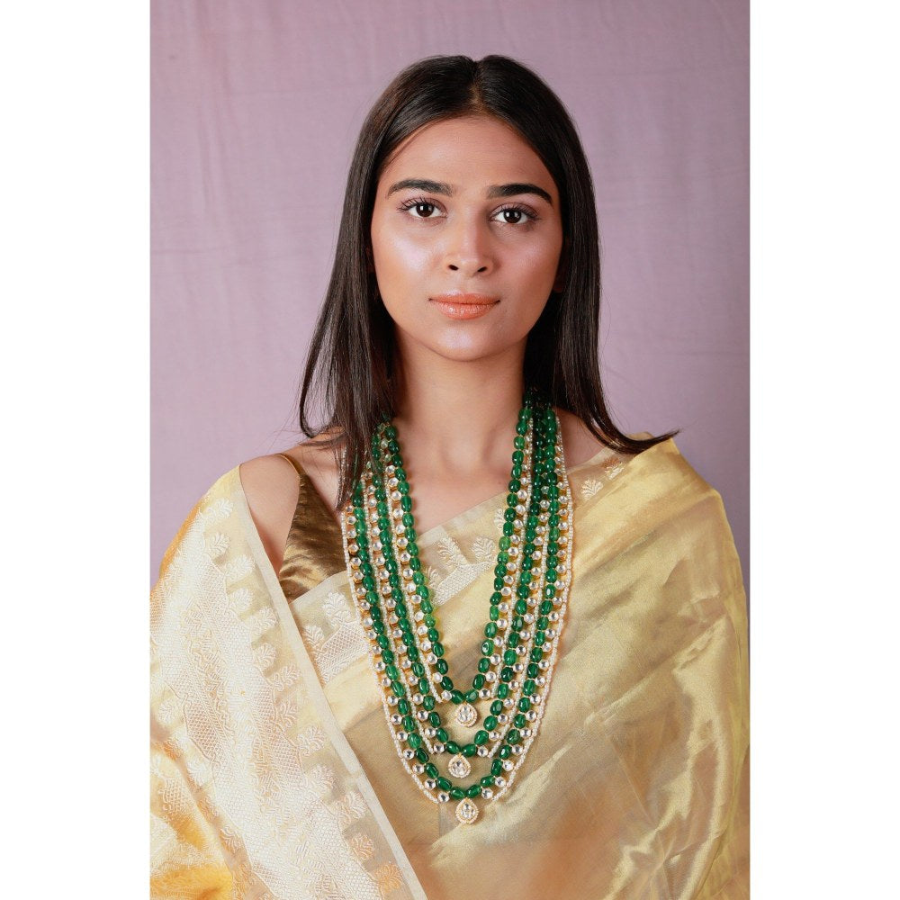 RIANA JEWELLERY Indian Handcrafted Jade Beaded With Jadtar Stone Necklace Pearl Stone Necklace