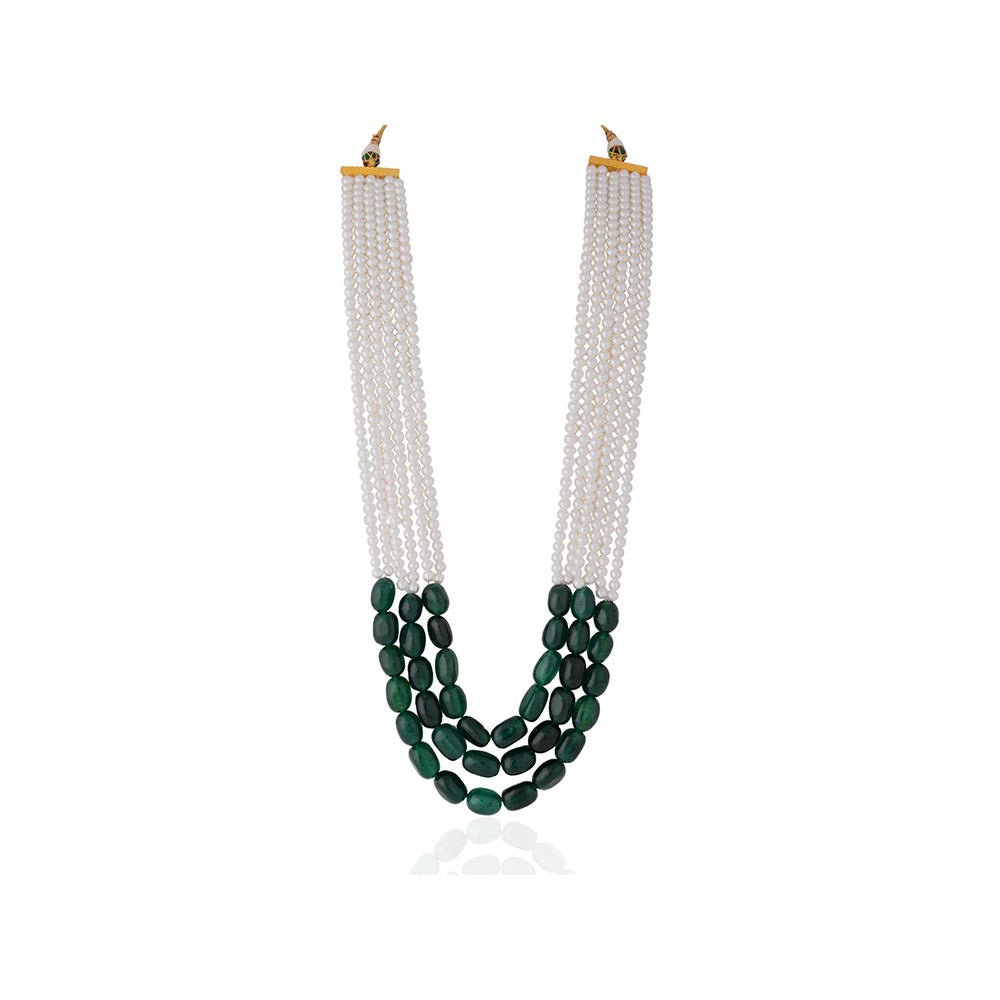 RIANA JEWELLERY Emerald Green Beaded Necklace With Pearl Strings