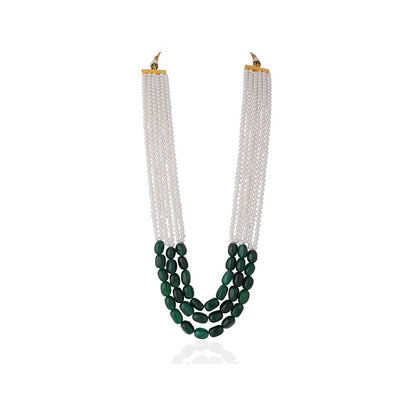 RIANA JEWELLERY Emerald Green Beaded Necklace With Pearl Strings