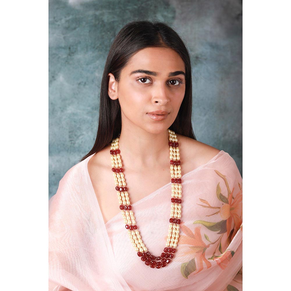 RIANA JEWELLERY Ruby Maala Necklace With Pearls