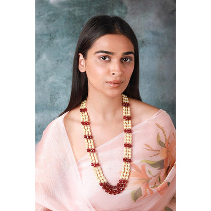 RIANA JEWELLERY Ruby Maala Necklace With Pearls