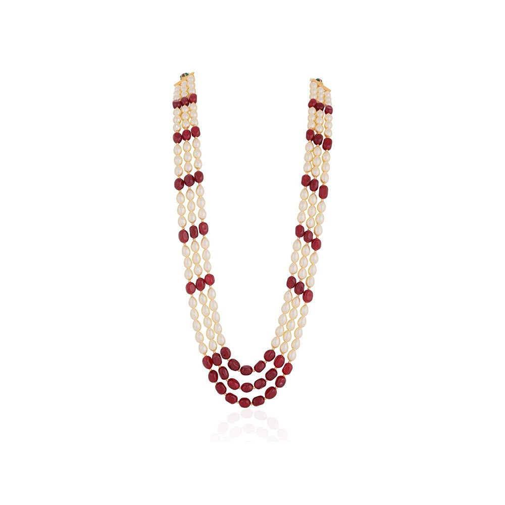 RIANA JEWELLERY Ruby Maala Necklace With Pearls
