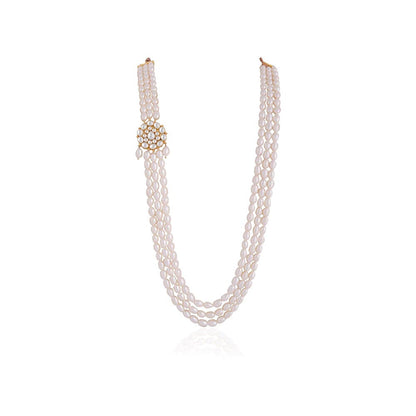 RIANA JEWELLERY Elegant White Long Necklace In Gold Plated Alloy With Rice Pearls