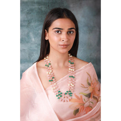 RIANA JEWELLERY Beautiful Vintage Rose Quartz & Jade Beaded Maala Necklace For Women