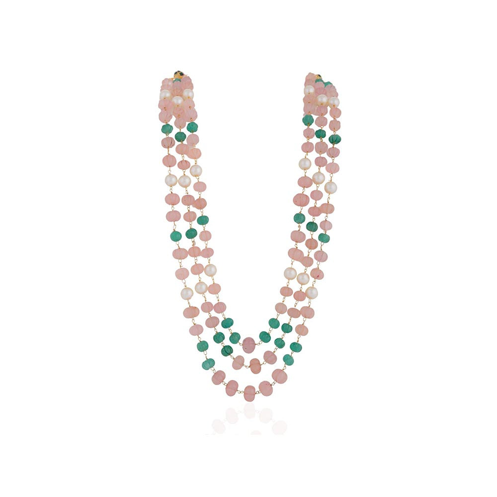 RIANA JEWELLERY Beautiful Vintage Rose Quartz & Jade Beaded Maala Necklace For Women
