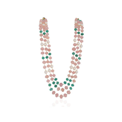 RIANA JEWELLERY Beautiful Vintage Rose Quartz & Jade Beaded Maala Necklace For Women