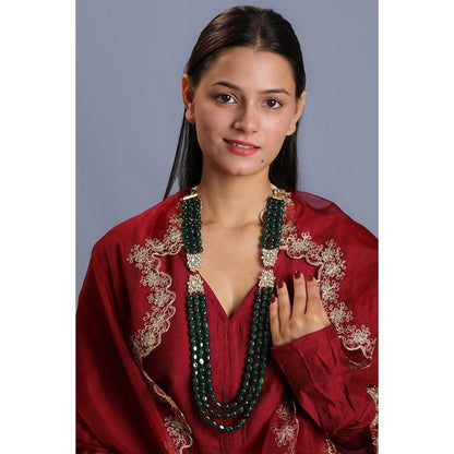 RIANA JEWELLERY Emerald Green Beads Pearls Necklace