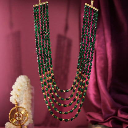 RIANA JEWELLERY Green Long Necklace With Golden Beaded For Women