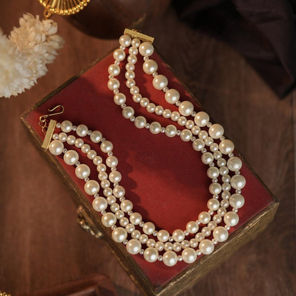 RIANA JEWELLERY Fusion Three Layered Stylish Pearl Choker Necklace