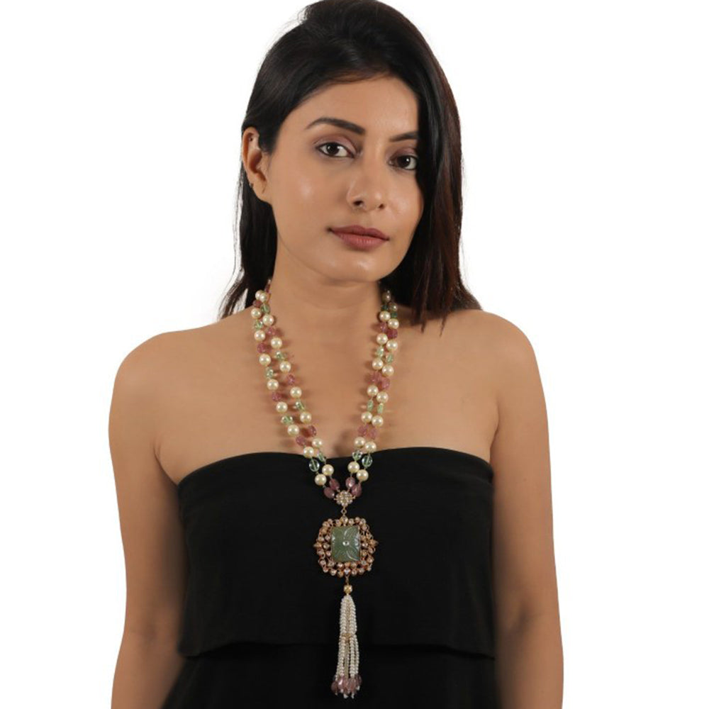 RIANA JEWELLERY White Pastel Colour Long Necklace