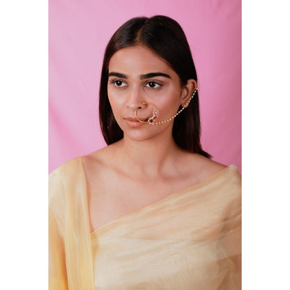 RIANA JEWELLERY Pink Square Gold Plated Alloy Nose Ring