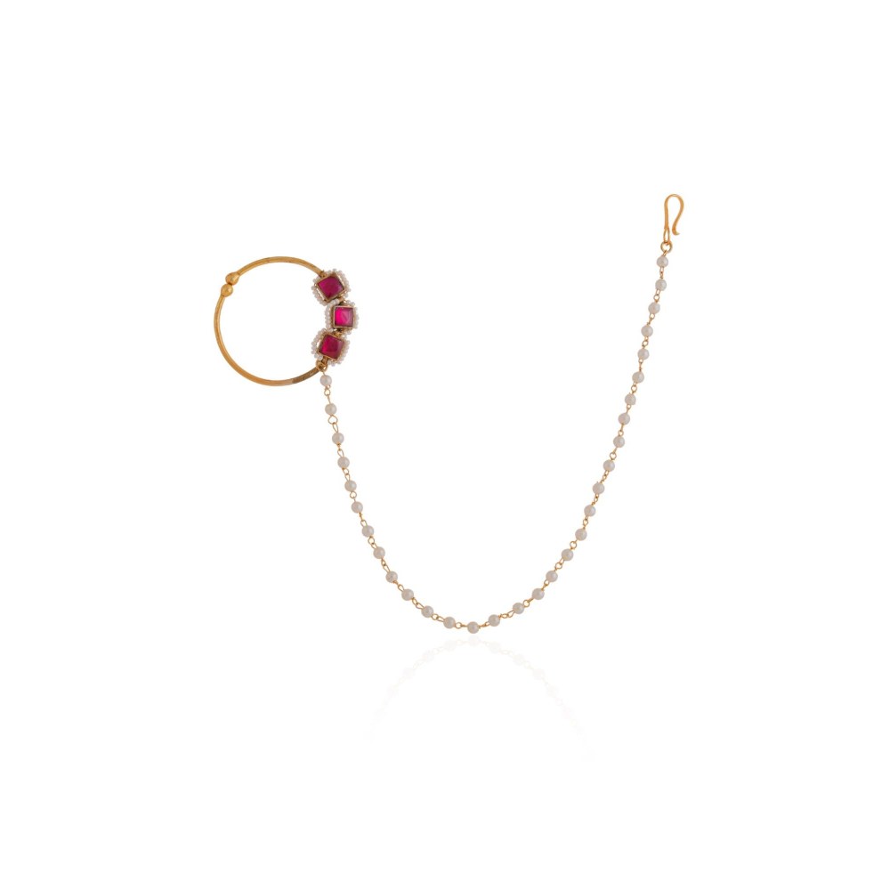 RIANA JEWELLERY Pink Square Gold Plated Alloy Nose Ring