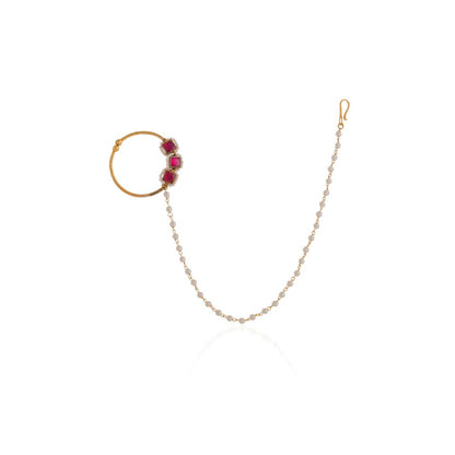 RIANA JEWELLERY Pink Square Gold Plated Alloy Nose Ring
