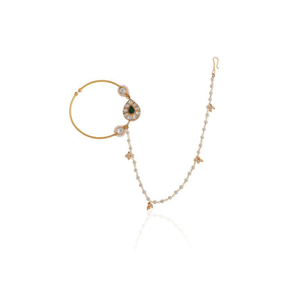 RIANA JEWELLERY Traditional Wear Green Stone Gold Plated Nose Pin