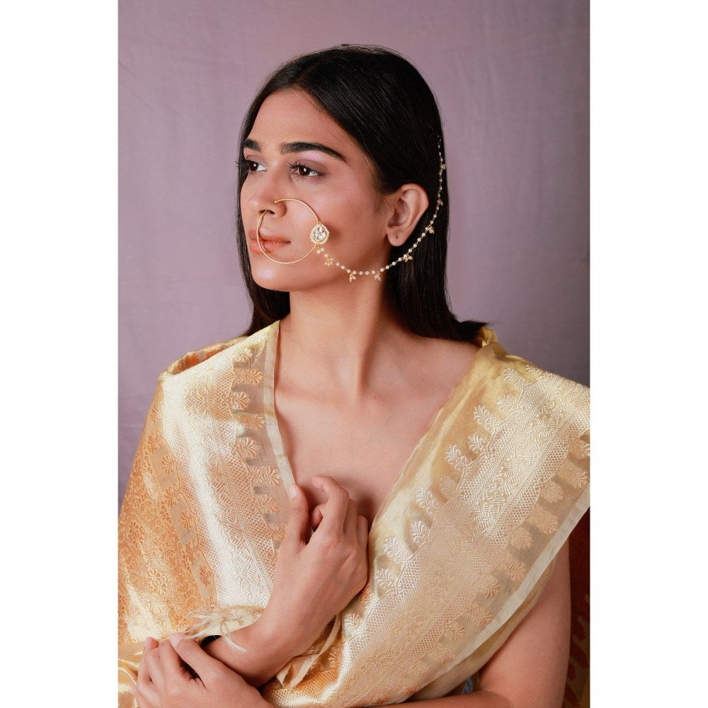 RIANA JEWELLERY Emerald Gold Plated White Nath With White Stone