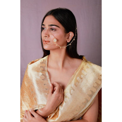 RIANA JEWELLERY Emerald Gold Plated White Nath With White Stone