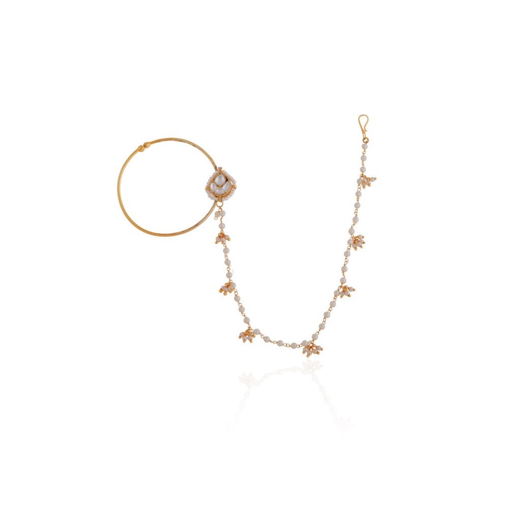 RIANA JEWELLERY Emerald Gold Plated White Nath With White Stone