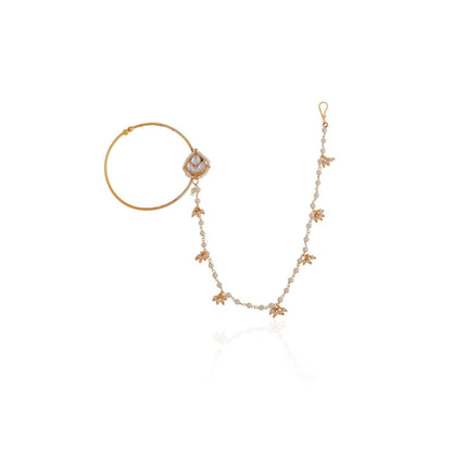 RIANA JEWELLERY Emerald Gold Plated White Nath With White Stone