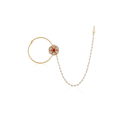 RIANA JEWELLERY White Kundan Nose Pin with Chain