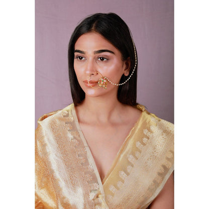 RIANA JEWELLERY Green Hangings Pink White Nath