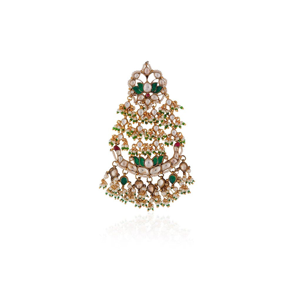 RIANA JEWELLERY Green Floral Passa With Tiny Pearl