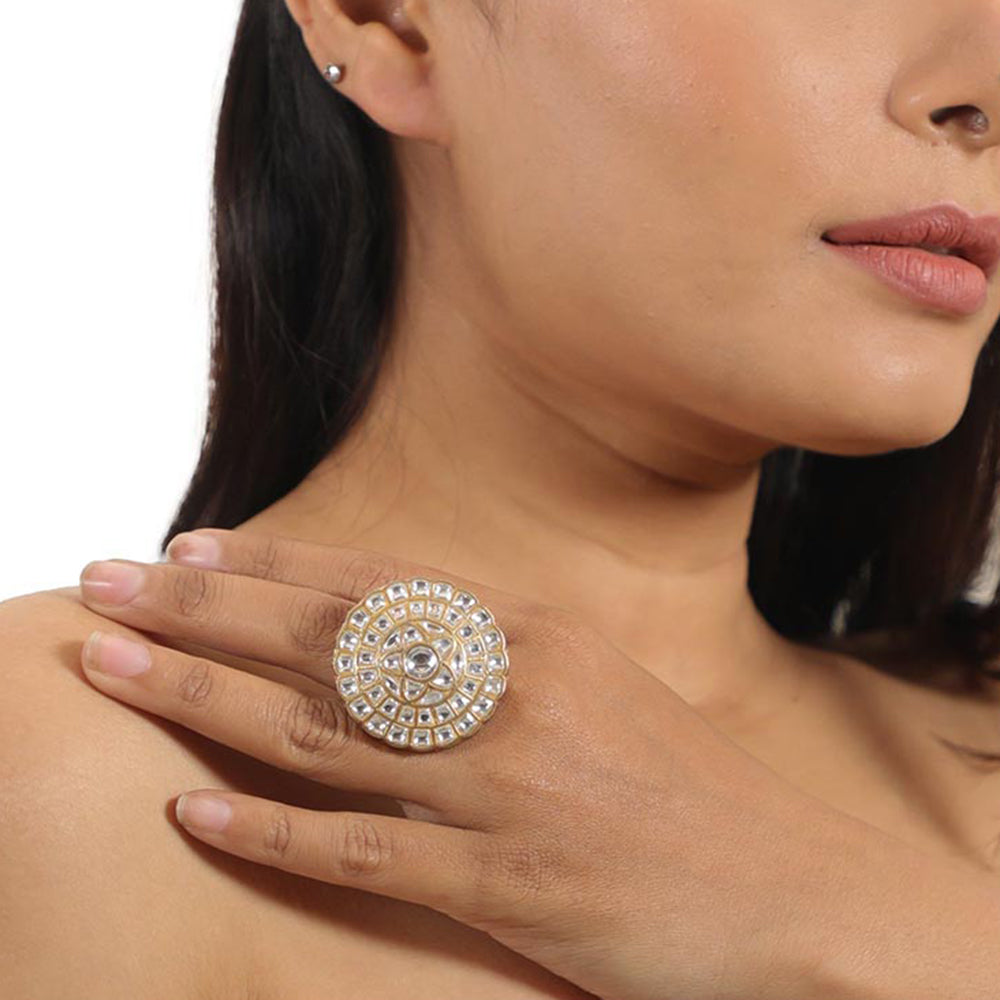 RIANA JEWELLERY White Flower Jadtar Ring