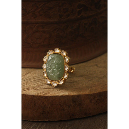 RIANA JEWELLERY 22Kt Gold Plated Hand Carved Jade Stone Ring