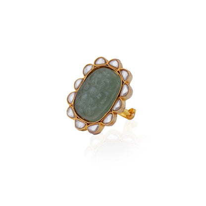 RIANA JEWELLERY 22Kt Gold Plated Hand Carved Jade Stone Ring