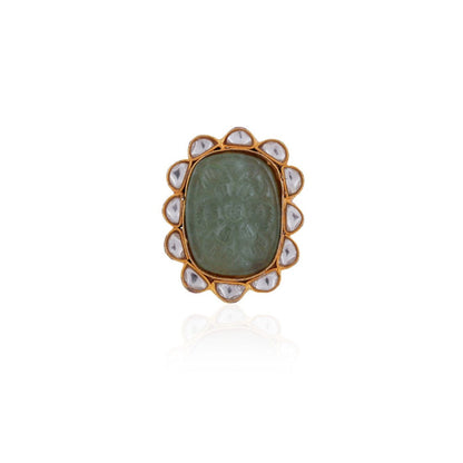 RIANA JEWELLERY 22Kt Gold Plated Hand Carved Jade Stone Ring