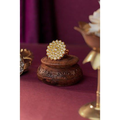 RIANA JEWELLERY Gold Plated White Floral Ring