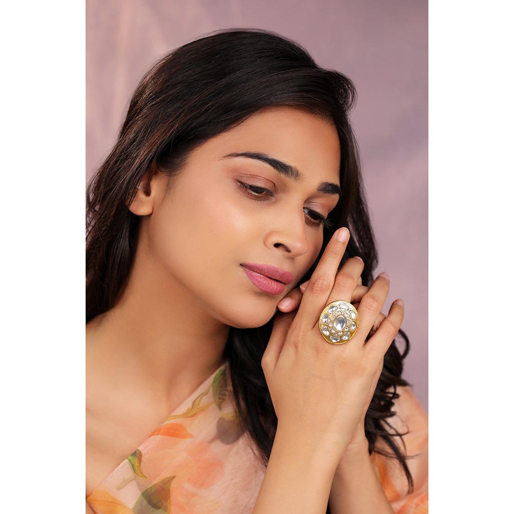 RIANA JEWELLERY White Jadtar Stone Festival Ring