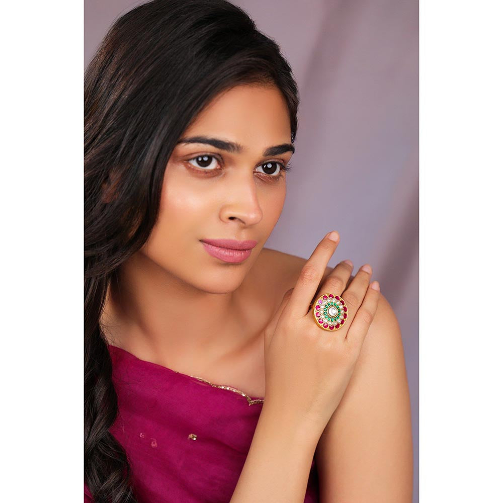RIANA JEWELLERY Multicolour Floral Adjustable Ring