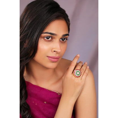 RIANA JEWELLERY Multicolour Floral Adjustable Ring