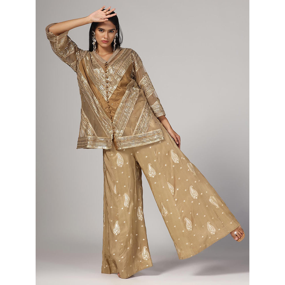 RINA DHAKA Women'S Embroidered Kurti Wide Leg Palazzo (Set of 2)