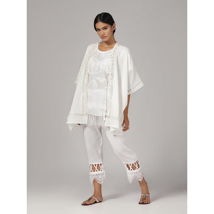 RINA DHAKA Women'S White Embroidered Top with Pant and Jacket (Set of 3)